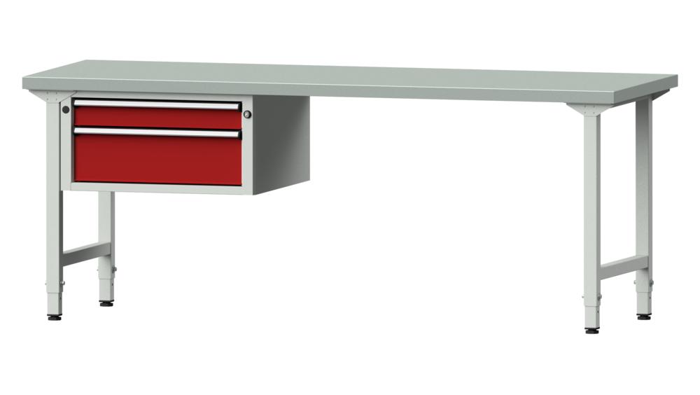 Werkbank SERIE ERGO | karmijn RAL 3002 | 2000 | plaatstaal blad