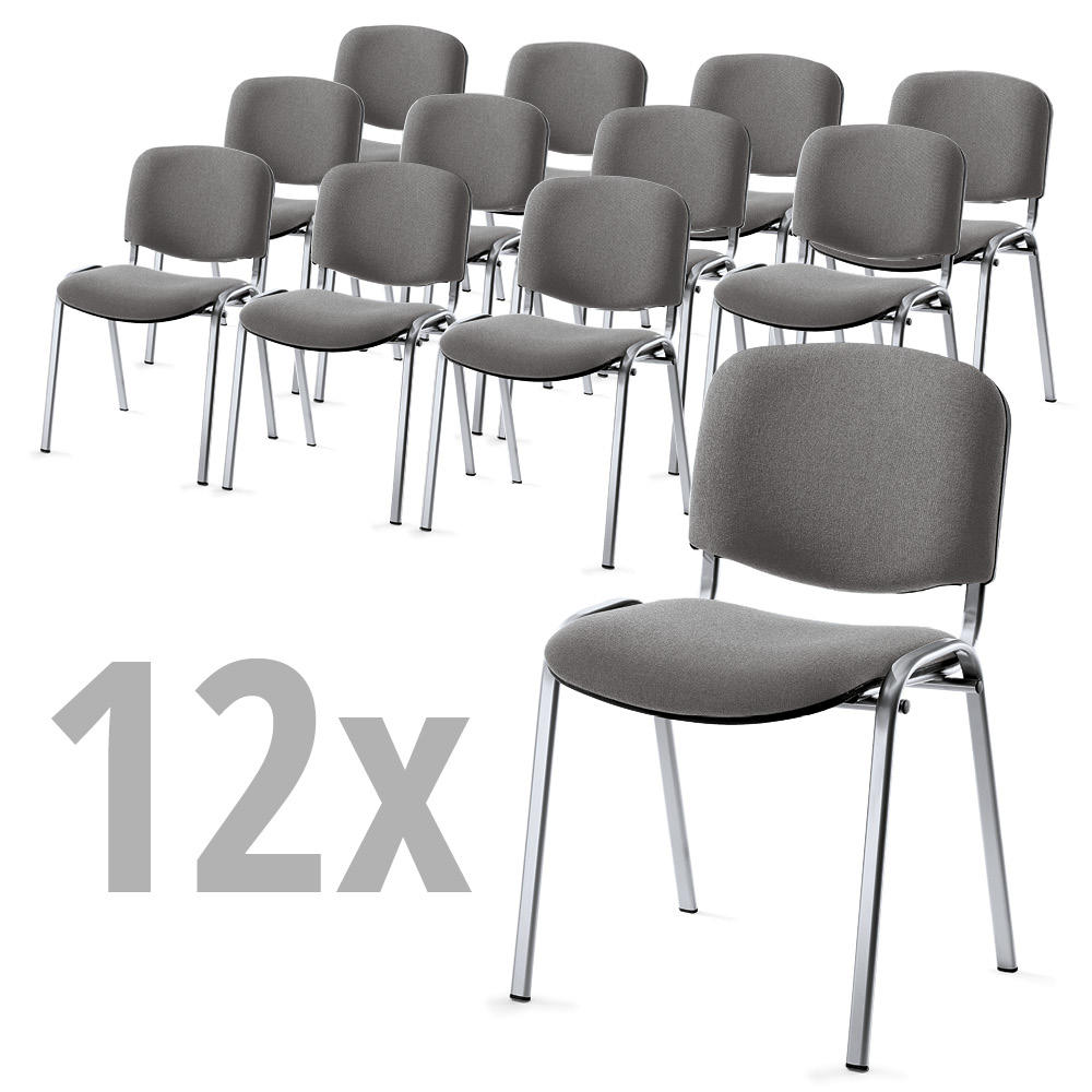 Set van 12 bezoekersstoelen ISO | grijs | aluzilver