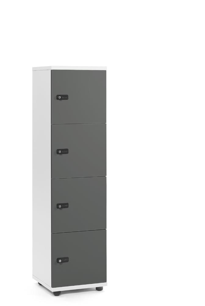 Lockers OFFICE-LINE met 4 vakken | grijs | zonder postsleuf | wit | mechanisch cijfer-/combinatieslot