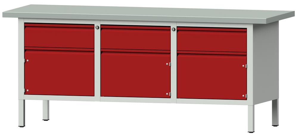 Werkbank SERIE ALLROUND | karmijn RAL 3002 | plaatstaal blad