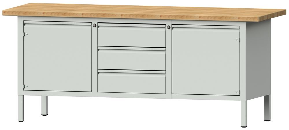 Werkbank SERIE ALLROUND | lichtgrijs RAL 7035 | massief-beuken-blad