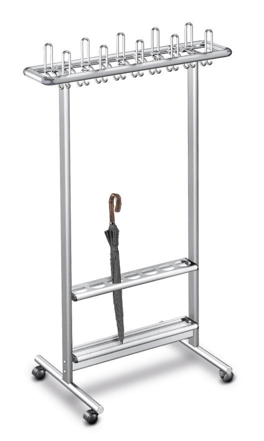 Garderoberek R aluminium | met parapluhouder, 10 hoed-/ 36 mantelhaken | 10 hoet-/ 36 mantelhaken