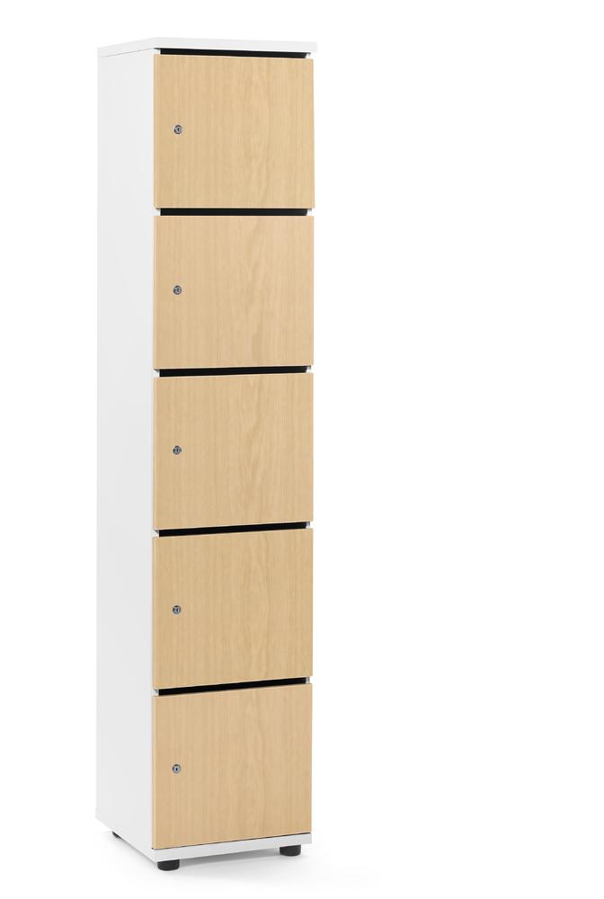 Lockers OFFICE-LINE met 5 vakken | beukdecor | met postsleuf | wit | cilinderslot met wisselcilinder