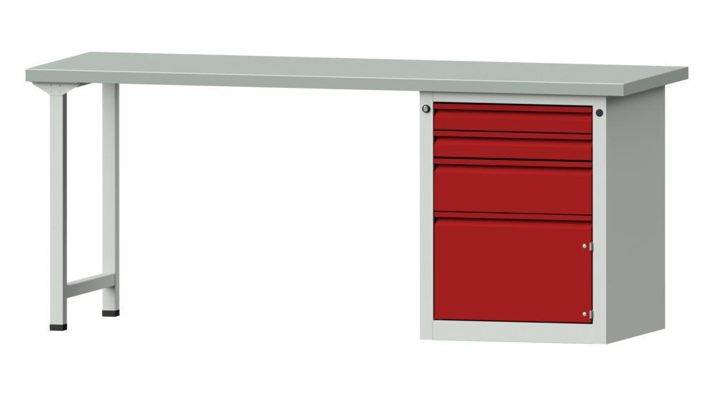 Werkbank SERIE ALLROUND | karmijn RAL 3002 | 2000 | plaatstaal blad