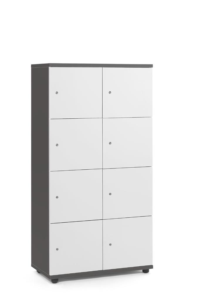 Lockers OFFICE-LINE met 8 vakken | wit | zonder postsleuf | antraciet | cilinderslot met wisselcilinder
