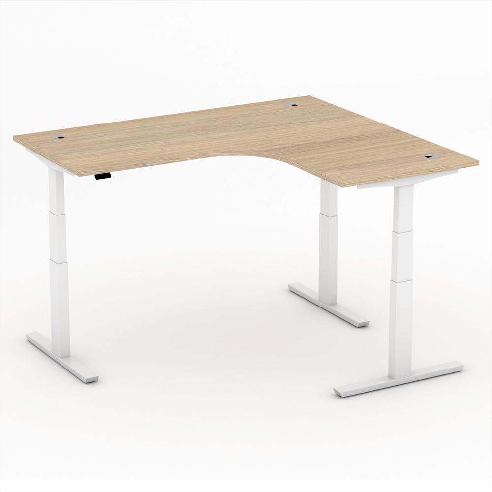 XXL-zit-/stabureautafel jumbo PROFI MODUL | licht eik | wit | hoekbureau rechtszijdig