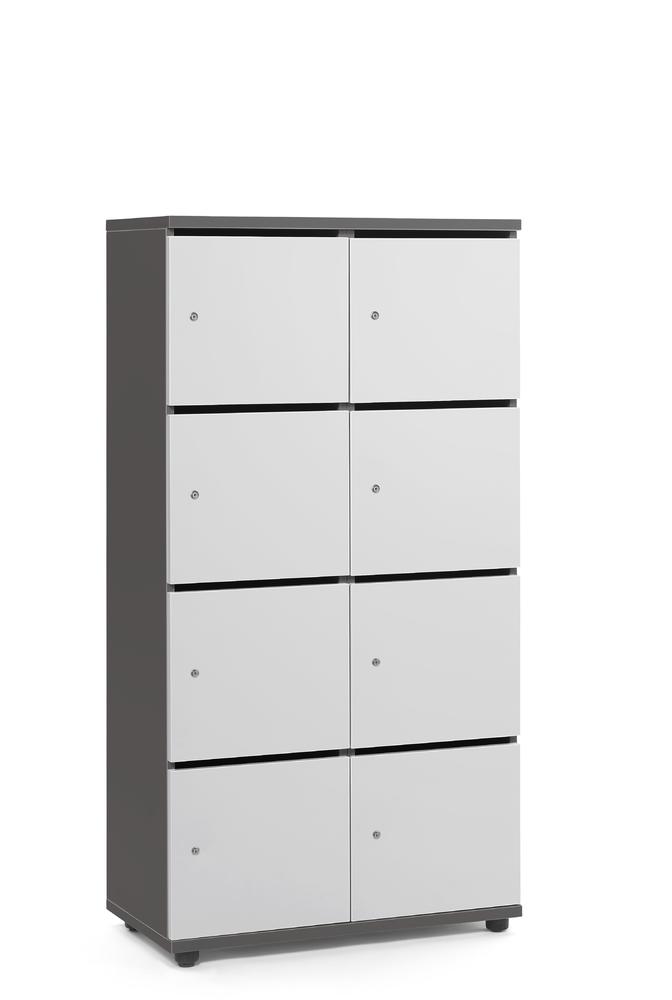 Lockers OFFICE-LINE met 8 vakken | lichtgrijs | met postsleuf | antraciet | cilinderslot met wisselcilinder