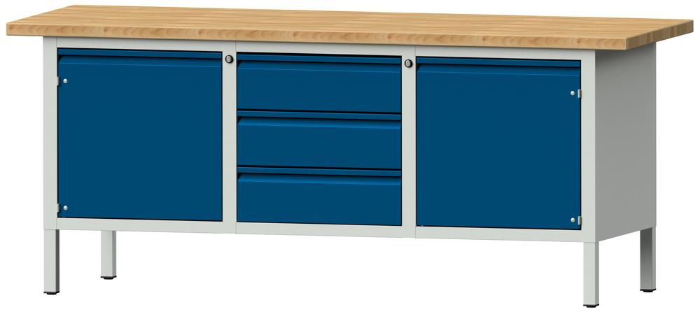 Werkbank SERIE ALLROUND | gentiaanblauw RAL 5010 | massief-beuken-blad
