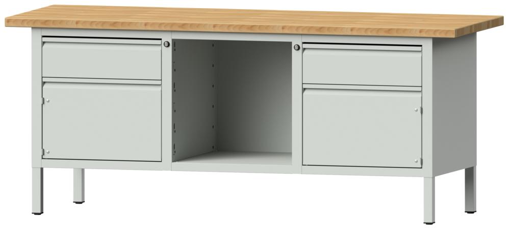 Werkbank SERIE ALLROUND | lichtgrijs RAL 7035 | massief-beuken-blad