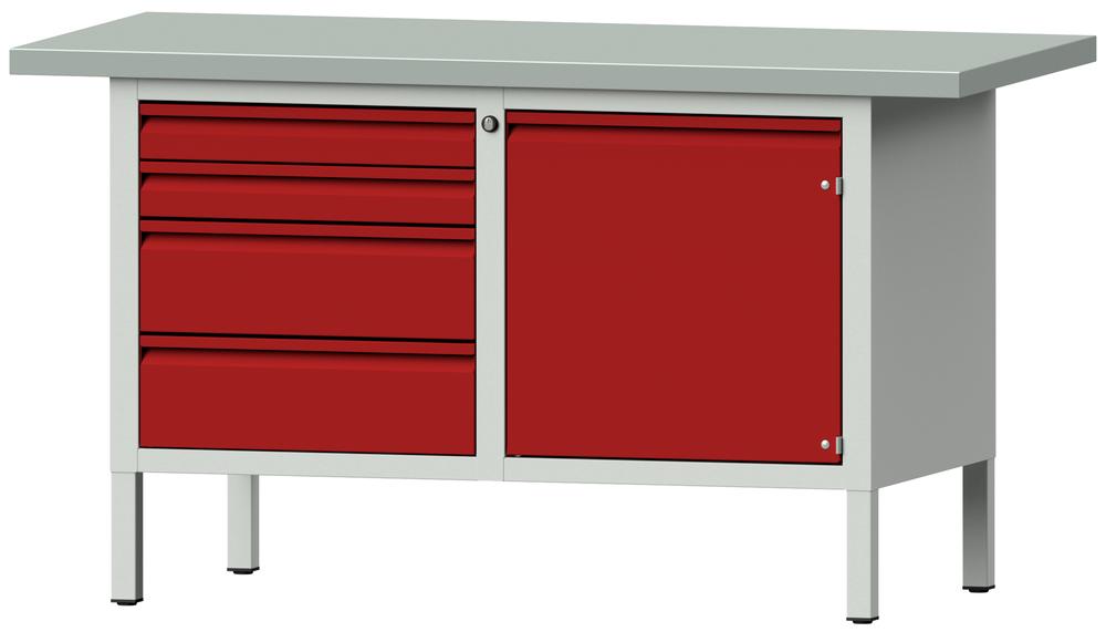 Werkbank SERIE ALLROUND | karmijn RAL 3002 | plaatstaal blad