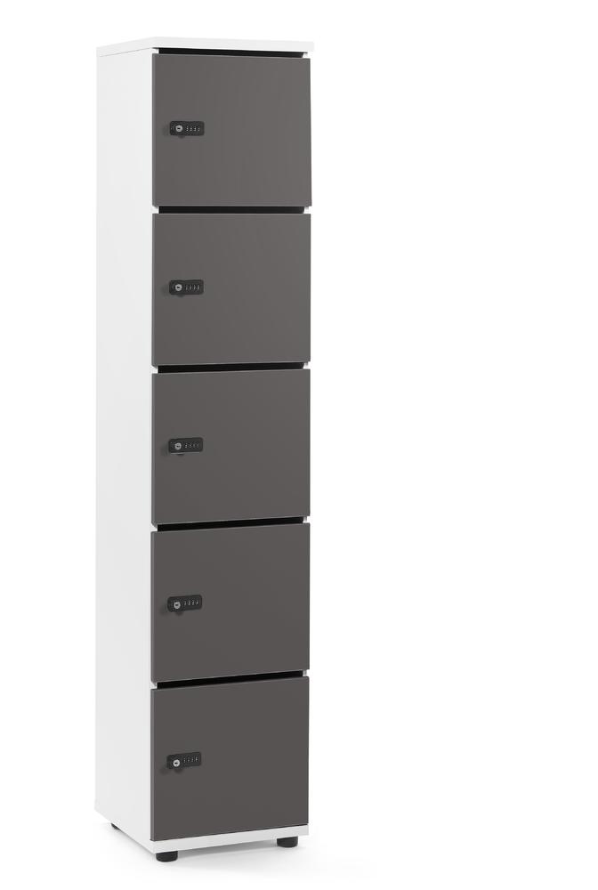Lockers OFFICE-LINE met 5 vakken | antraciet | met postsleuf | wit | mechanisch cijfer-/combinatieslot