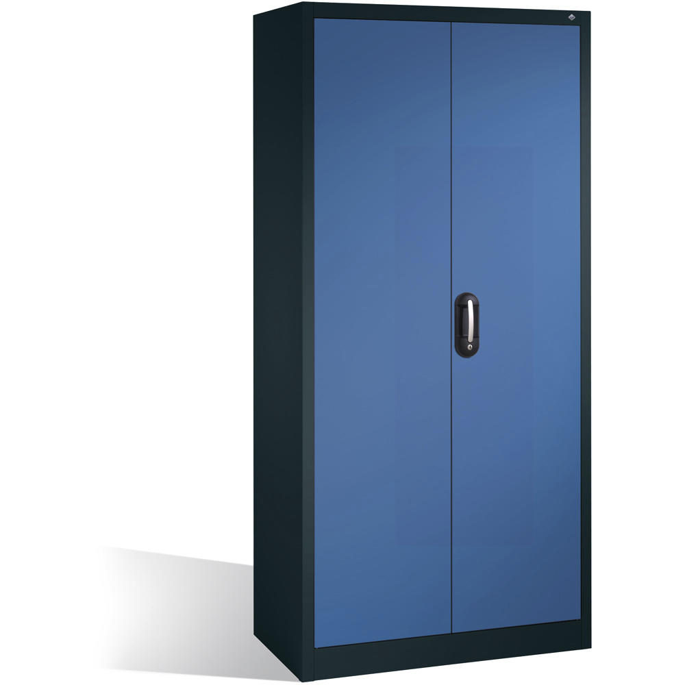 Kantoorkast met draaideuren, staal | gentiaanblauw RAL 5010 | Met hangstangen | antraciet RAL 7021