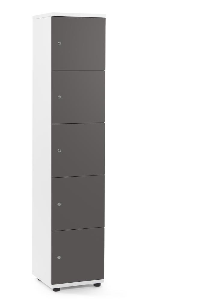 Lockers OFFICE-LINE met 5 vakken | wit | zonder postsleuf | antraciet | cilinderslot met wisselcilinder
