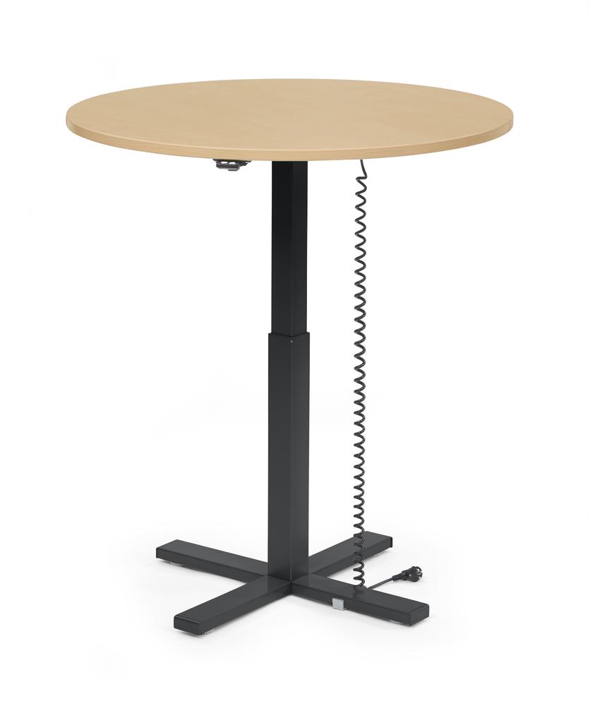 Verstelbaar bureau MODUL monozuil | beukdecor | bladvorm rond, ø 1000 | zwart
