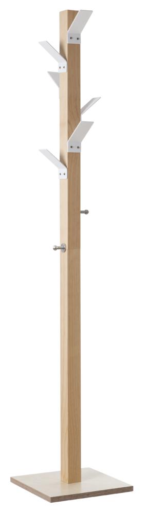 Staande kapstok van hout, 6 haken paraplubak | wit