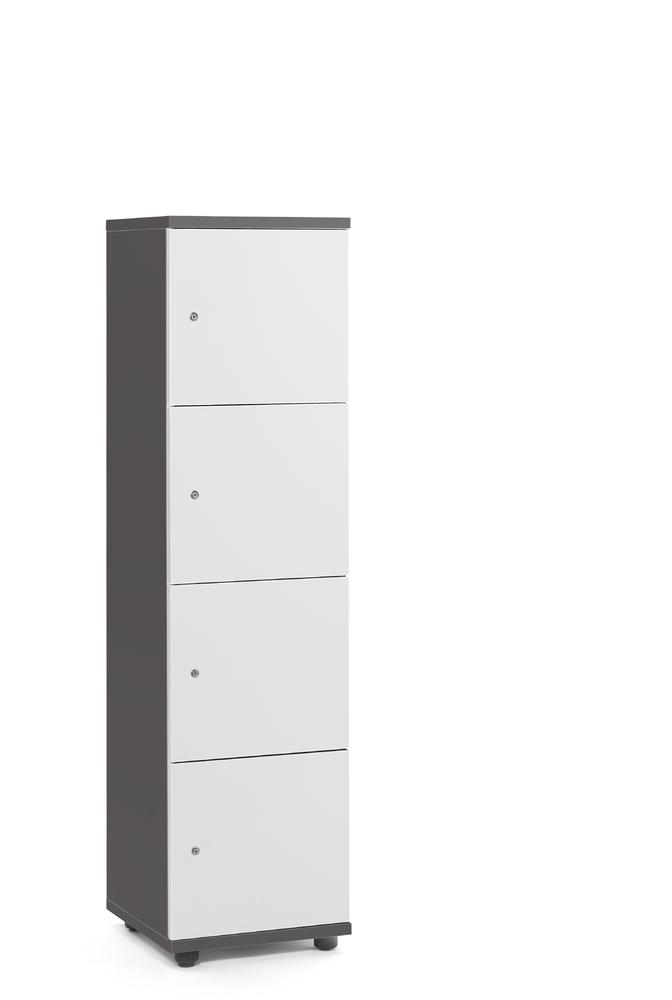 Lockers OFFICE-LINE met 4 vakken | wit | zonder postsleuf | antraciet | cilinderslot met wisselcilinder