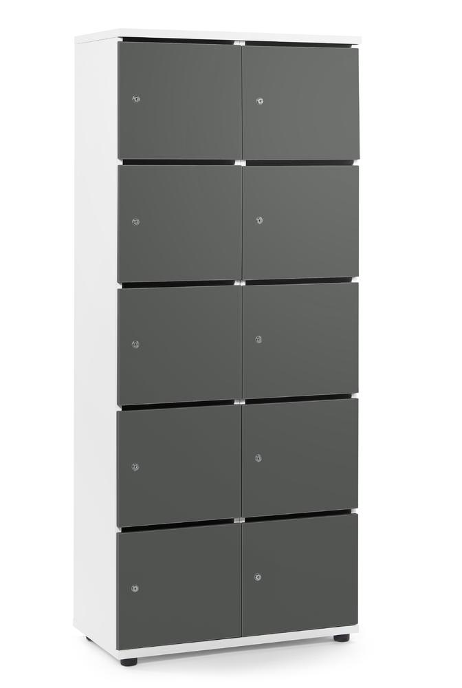Lockers OFFICE-LINE met 10 vakken | grijs | met postsleuf | wit | cilinderslot met wisselcilinder