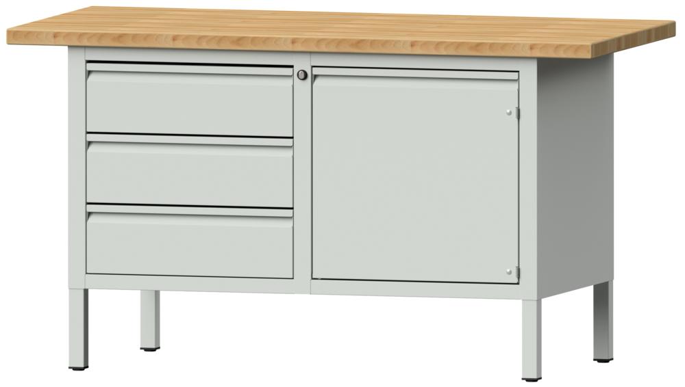 Werkbank SERIE ALLROUND | lichtgrijs RAL 7035 | massief-beuken-blad