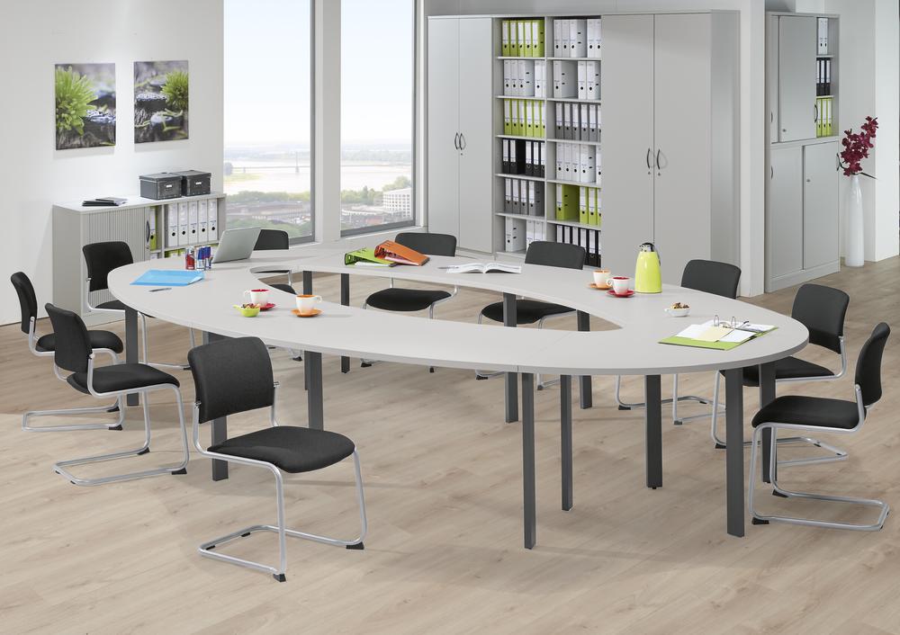 Conferentietafel DELTA-ORBIS | lichtgrijs | 4430 | ovaal, 12 zitplaatsen | donkergrijs RAL 7012