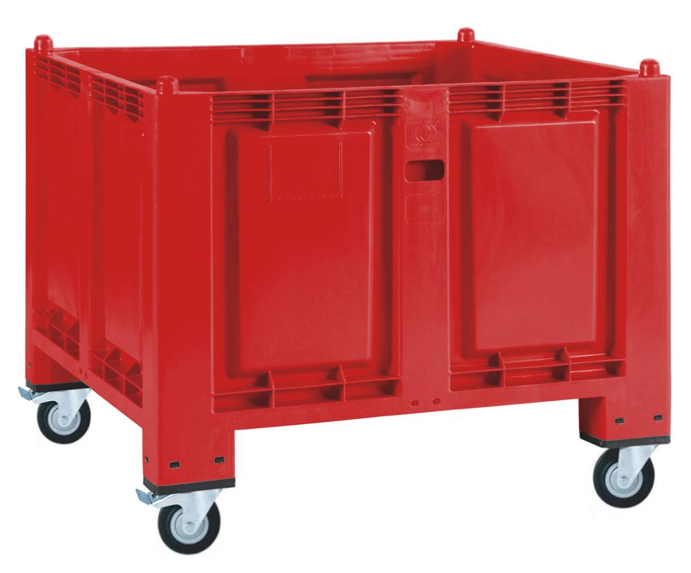 Transportbak, groot | rood | 4 zwenkwielen, bodem en wanden gesloten