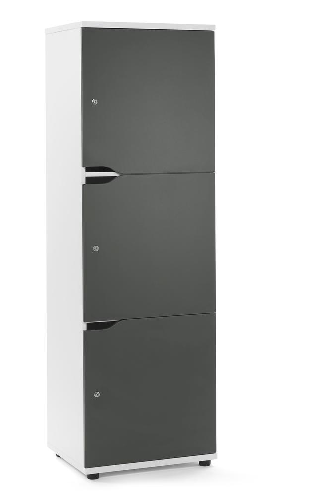 Lockers OFFICE-LINE met 3 vakken | grijs | wit | cilinderslot met wisselcilinder