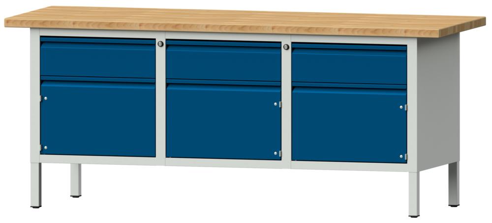 Werkbank SERIE ALLROUND | gentiaanblauw RAL 5010 | massief-beuken-blad