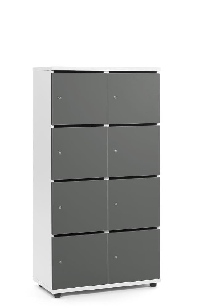 Lockers OFFICE-LINE met 8 vakken | grijs | met postsleuf | wit | cilinderslot met wisselcilinder