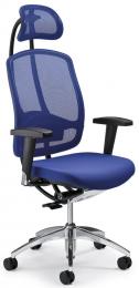Bureaustoel MATTEGO met armleggers blauw/blauw | verstelbare armleggers | aluminium gepolijst | inclusief hoofdsteun