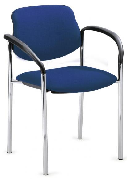 Bezoekersstoel FLORA I met armleggers blauw | vaste armleggers | verchroomd