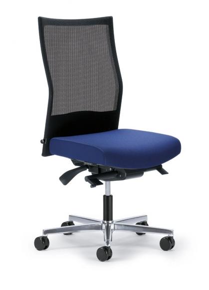 Bureaustoel winSIT NET zonder armleggers zwart/blauw | zitneigingsautomatic, zitdiepteverstelling, synchroonmechanisme | aluminium gepolijst