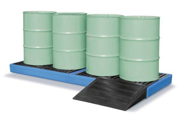 Opvangbak van polyethyleen (PE), bodembescherming voor kleine verpakkingen en 200 l-vaten 