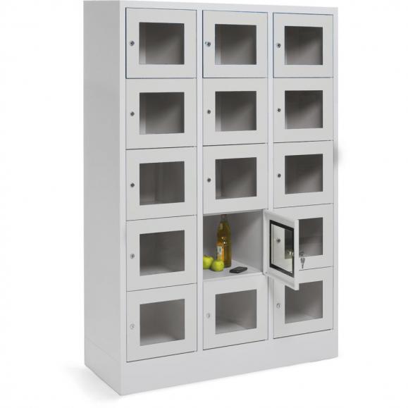 Lockerkast CLASSIC met deuren met kijkvensters lichtgrijs RAL 7035 | 400 | 3 | 15