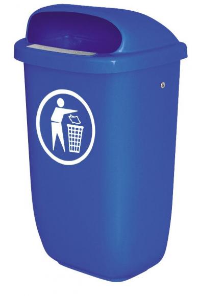 Afvalbak met regendak, volgens DIN 30713 blauw | Bak voor wand-/paalbevestiging