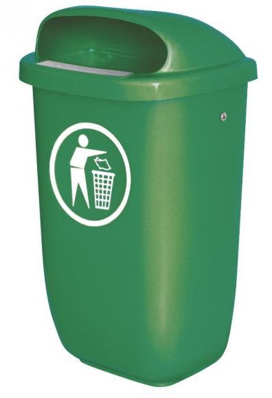 Afvalbak met regendak, volgens DIN 30713 groen | Bak voor wand-/paalbevestiging