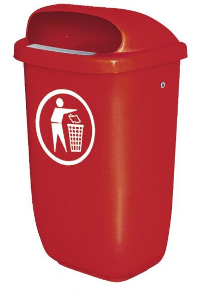Afvalbak met regendak, volgens DIN 30713 rood | Bak voor wand-/paalbevestiging