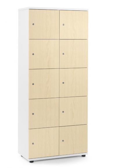 Lockers OFFICE-LINE met 10 vakken esdoorndecor | zonder postsleuf | melamin | wit | cilinderslot met wisselcilinder