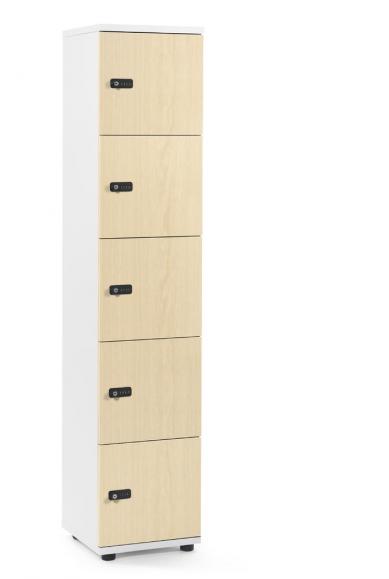 Lockers OFFICE-LINE met 5 vakken esdoorndecor | zonder postsleuf | melamin | wit | mechanisch cijfer-/combinatieslot
