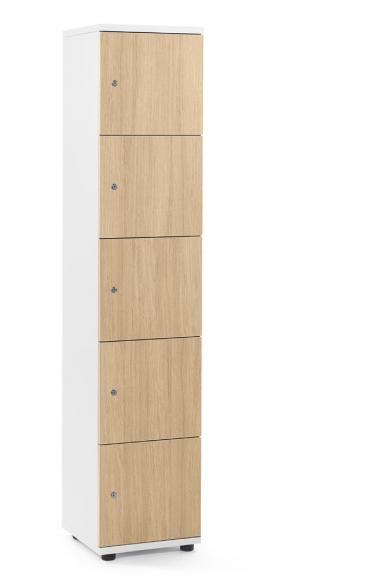 Lockers OFFICE-LINE met 5 vakken licht eik | zonder postsleuf | melamin | wit | cilinderslot met wisselcilinder