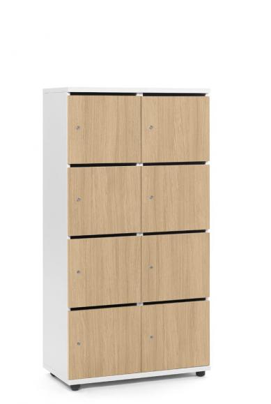 Lockers OFFICE-LINE met 8 vakken licht eik | met postsleuf | melamin | wit | cilinderslot met wisselcilinder