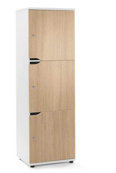 Lockers OFFICE-LINE met 3 vakken licht eik | melamin | wit | cilinderslot met wisselcilinder