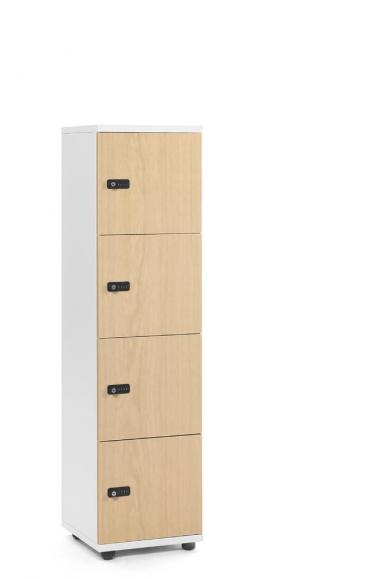 Lockers OFFICE-LINE met 4 vakken beukdecor | zonder postsleuf | melamin | wit | mechanisch cijfer-/combinatieslot