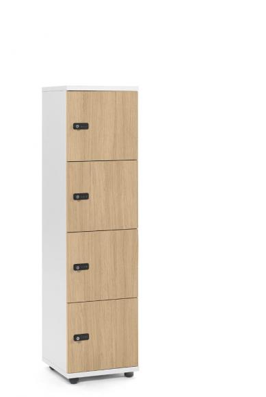 Lockers OFFICE-LINE met 4 vakken licht eik | zonder postsleuf | melamin | wit | mechanisch cijfer-/combinatieslot