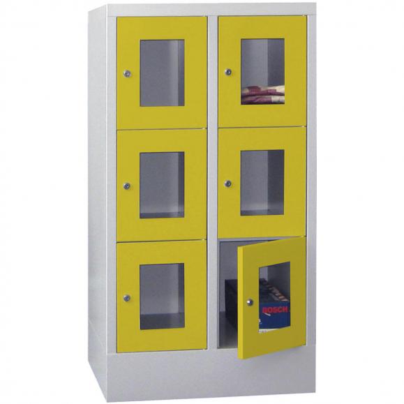 Lockerkast CLASSIC met deuren met kijkvensters zinkgeel RAL 1018 | 300 | 2 | 6