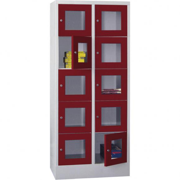 Lockerkast CLASSIC met deuren met kijkvensters robijnrood RAL 3003 | 400 | 2 | 10