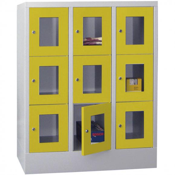 Lockerkast CLASSIC met deuren met kijkvensters zinkgeel RAL 1018 | 300 | 3 | 9