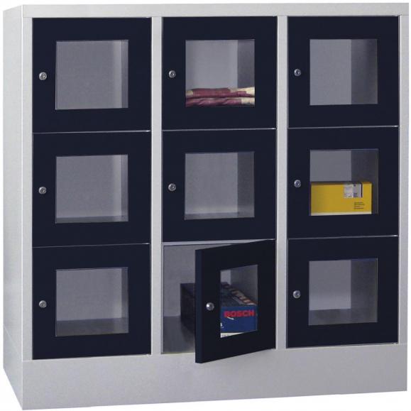 Lockerkast CLASSIC met deuren met kijkvensters antracietgrijs RAL 7016 | 400 | 3 | 9