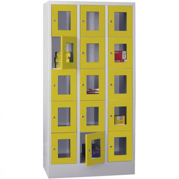 Lockerkast CLASSIC met deuren met kijkvensters zinkgeel RAL 1018 | 300 | 3 | 15
