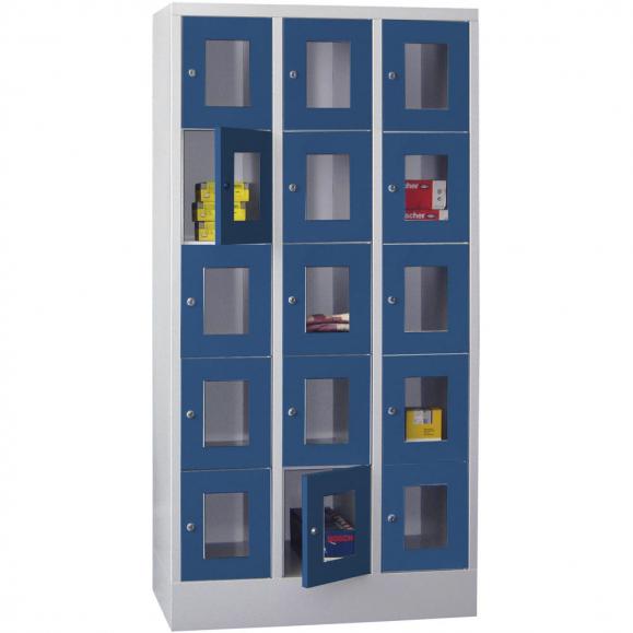 Lockerkast CLASSIC met deuren met kijkvensters gentiaanblauw RAL 5010 | 300 | 3 | 15