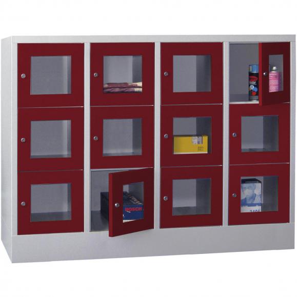 Lockerkast CLASSIC met deuren met kijkvensters robijnrood RAL 3003 | 400 | 4 | 12