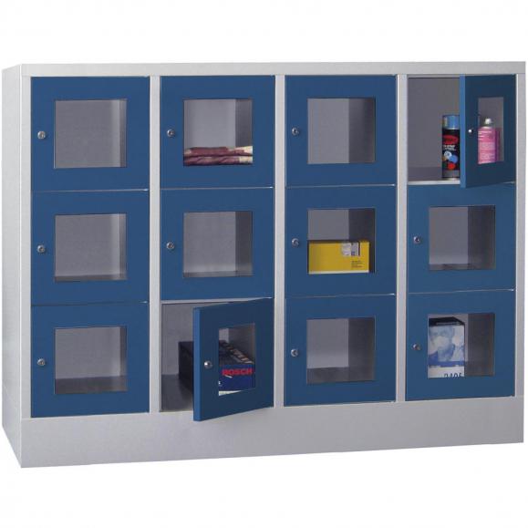 Lockerkast CLASSIC met deuren met kijkvensters gentiaanblauw RAL 5010 | 400 | 4 | 12